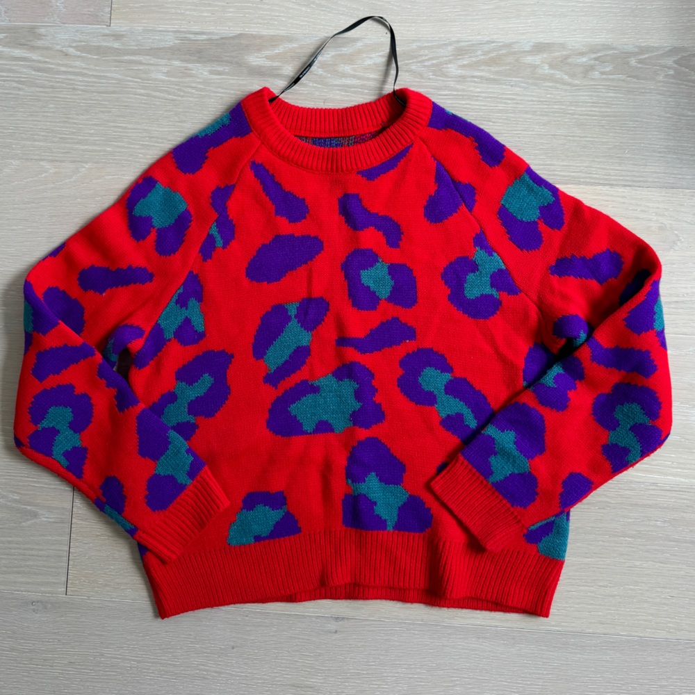 Red & Purple Cheetah Print Wool Sweater